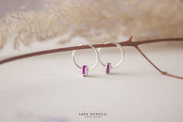 گوشواره حلقه ای نقره و مینا